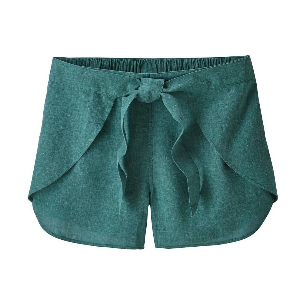 Patagonia Garden Island Teal Hemp Blend Wrap Shorts XL Summer Coastal Beach Spri